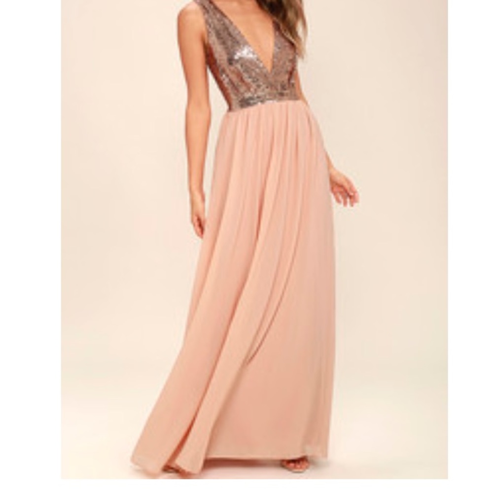 Lulu's Multicolored Sequin Plunge Maxi Gown
